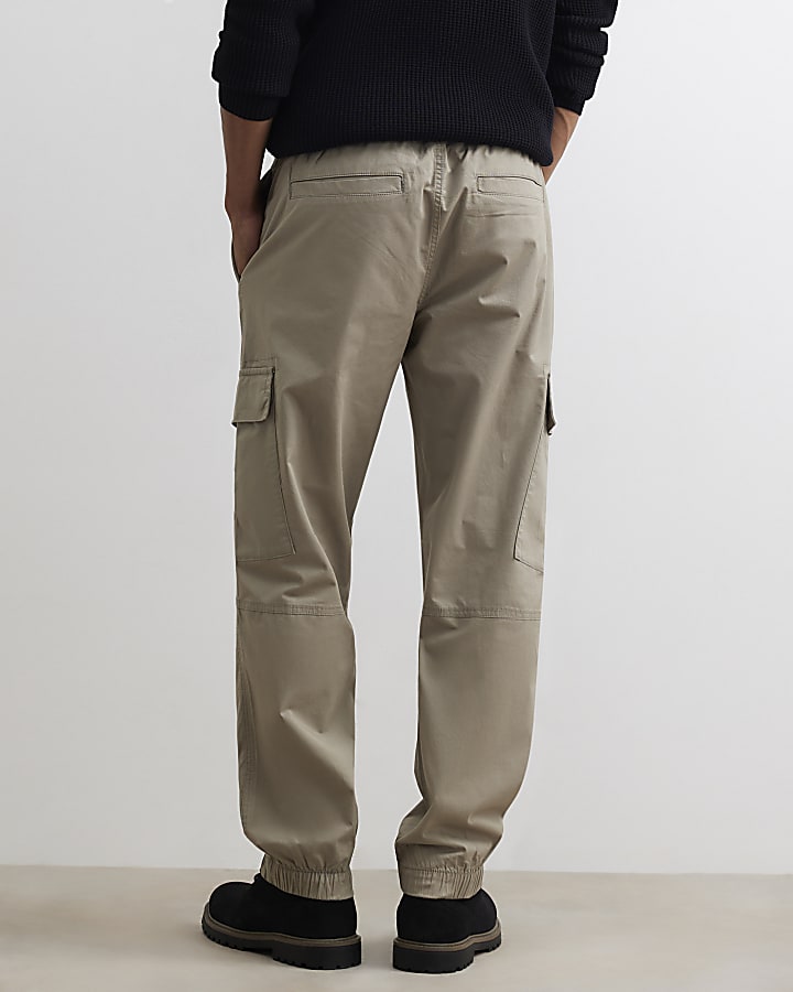 Beige Regular Fit Cargo Trousers