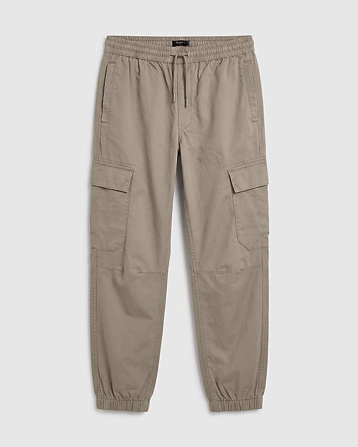 Beige Regular Fit Cargo Trousers
