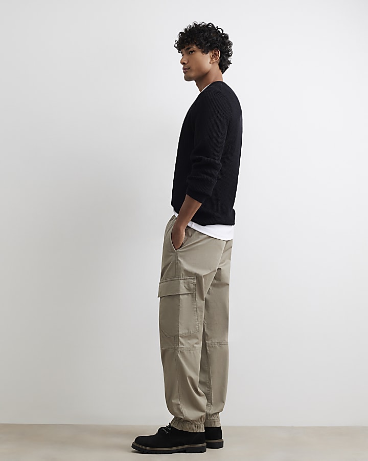 Beige Regular Fit Cargo Trousers