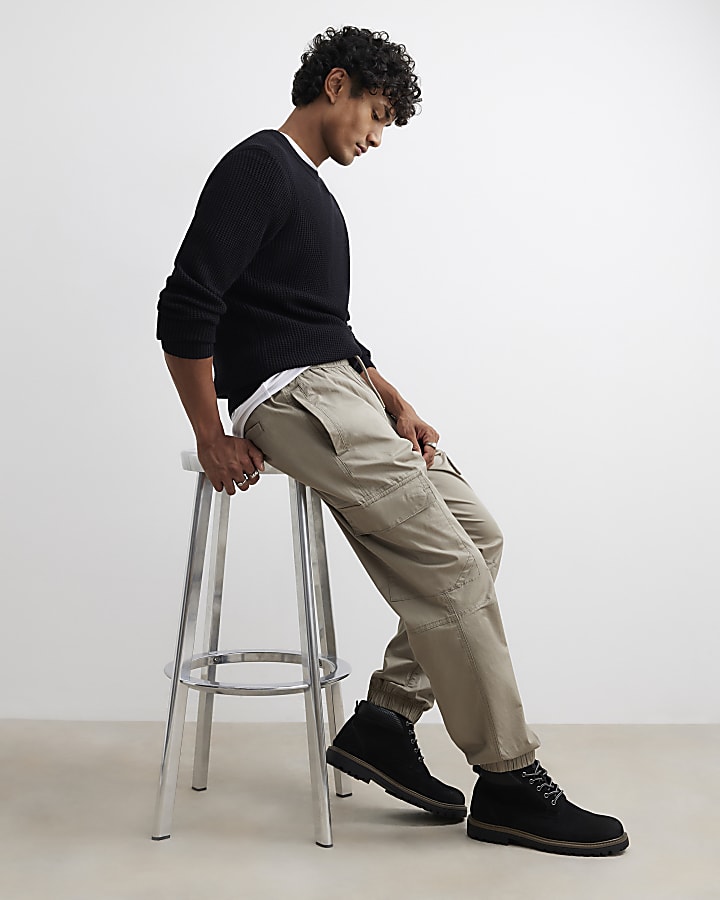 Beige Regular Fit Cargo Trousers