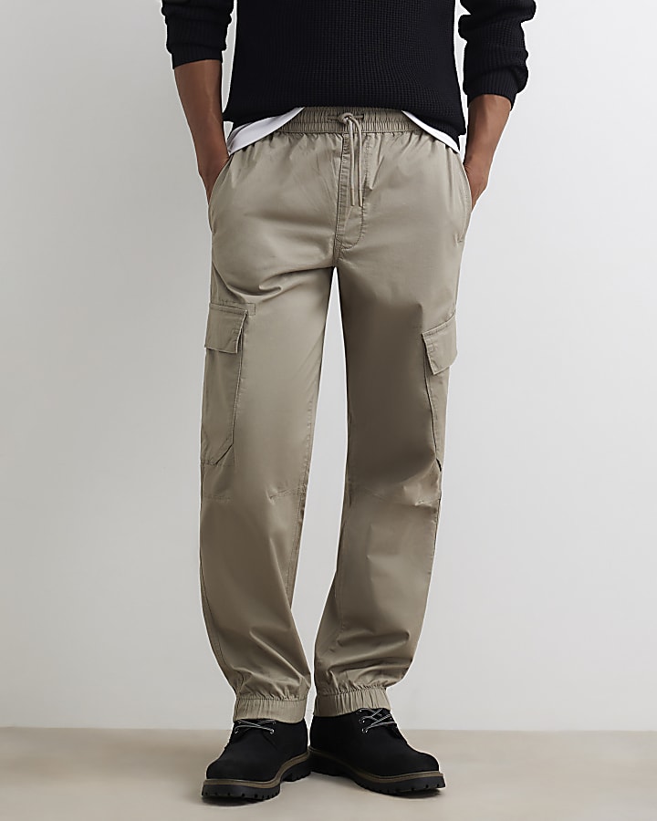 Beige Regular Fit Cargo Trousers