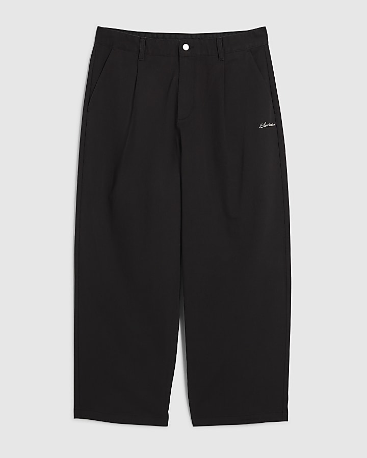 Black Cotton Balloon Leg Trousers