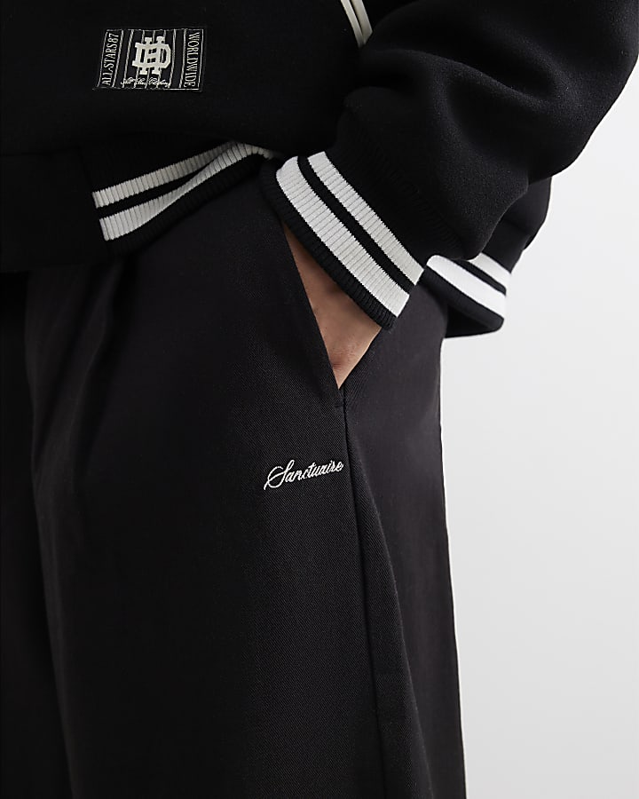 Black Cotton Balloon Leg Trousers