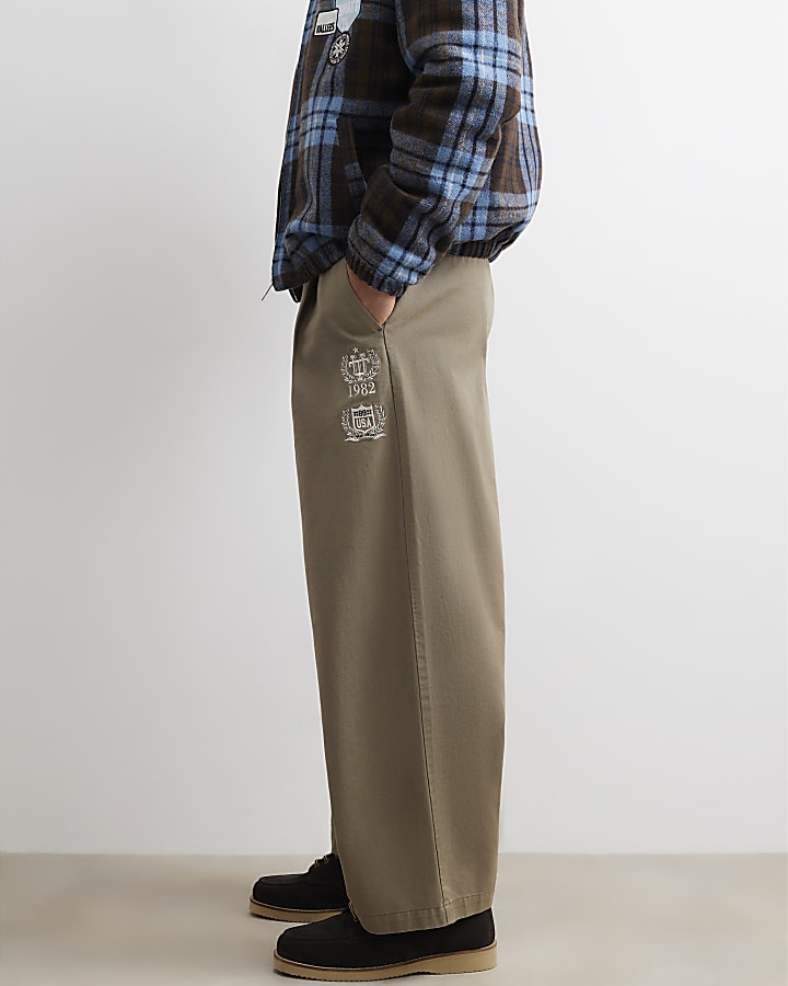 Green Embroidered Cotton Balloon Leg Trousers