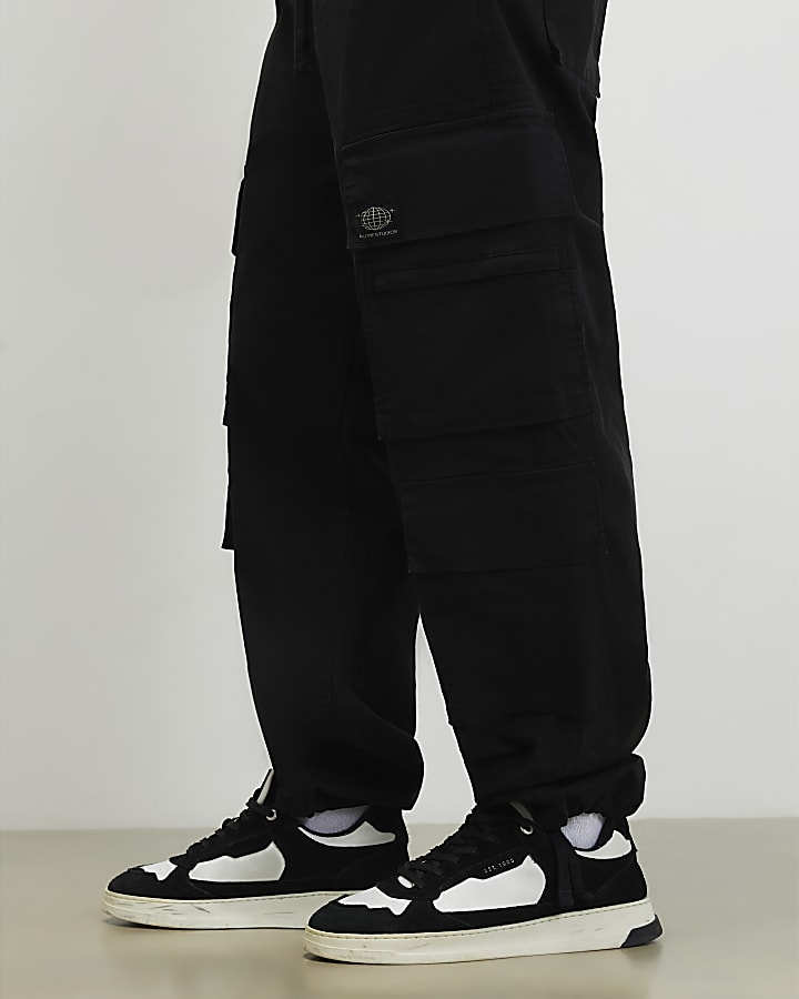 Black Baggy Fit Cargo Trousers