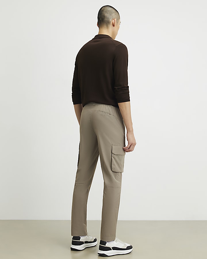 Beige Skinny Fit Cargo Trousers