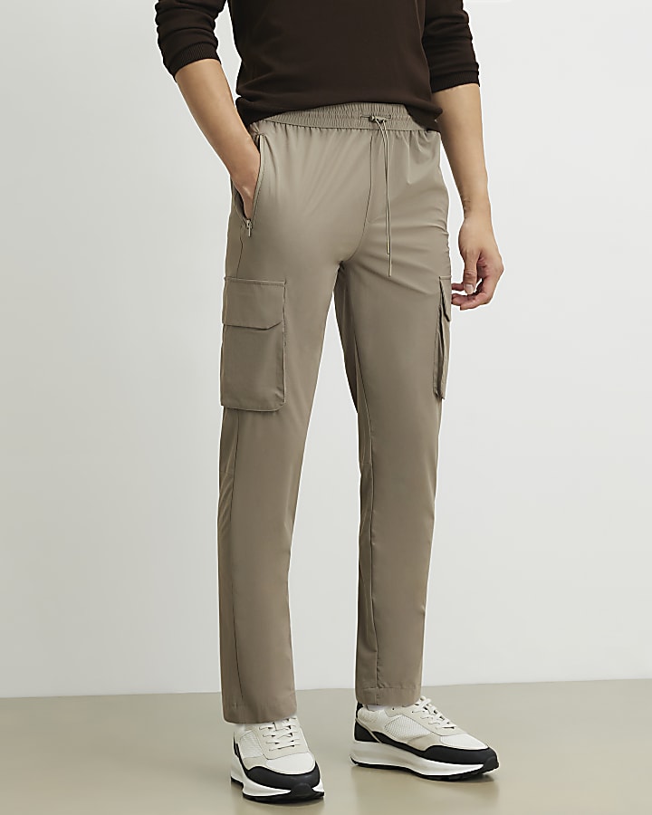 Beige Skinny Fit Cargo Trousers