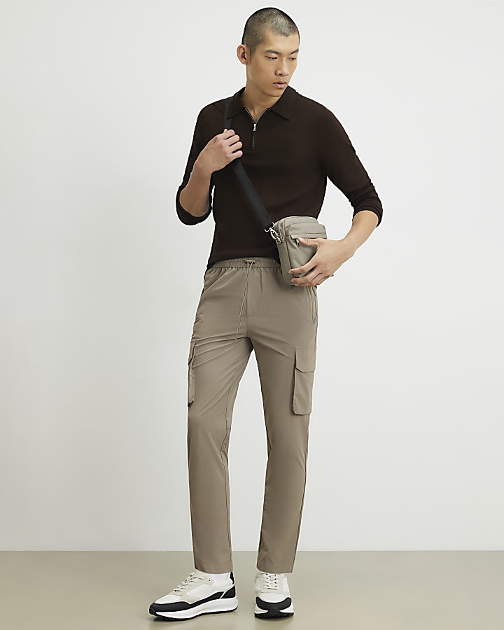 Beige Skinny Fit Cargo Trousers