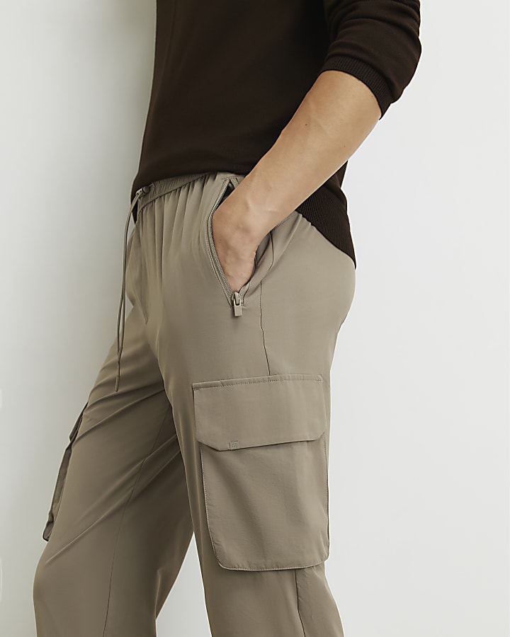 Beige Skinny Fit Cargo Trousers