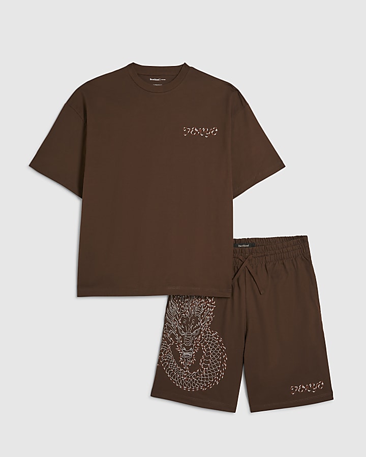 Black Oversized Fit Tokyo Dragon T-Shirt Set