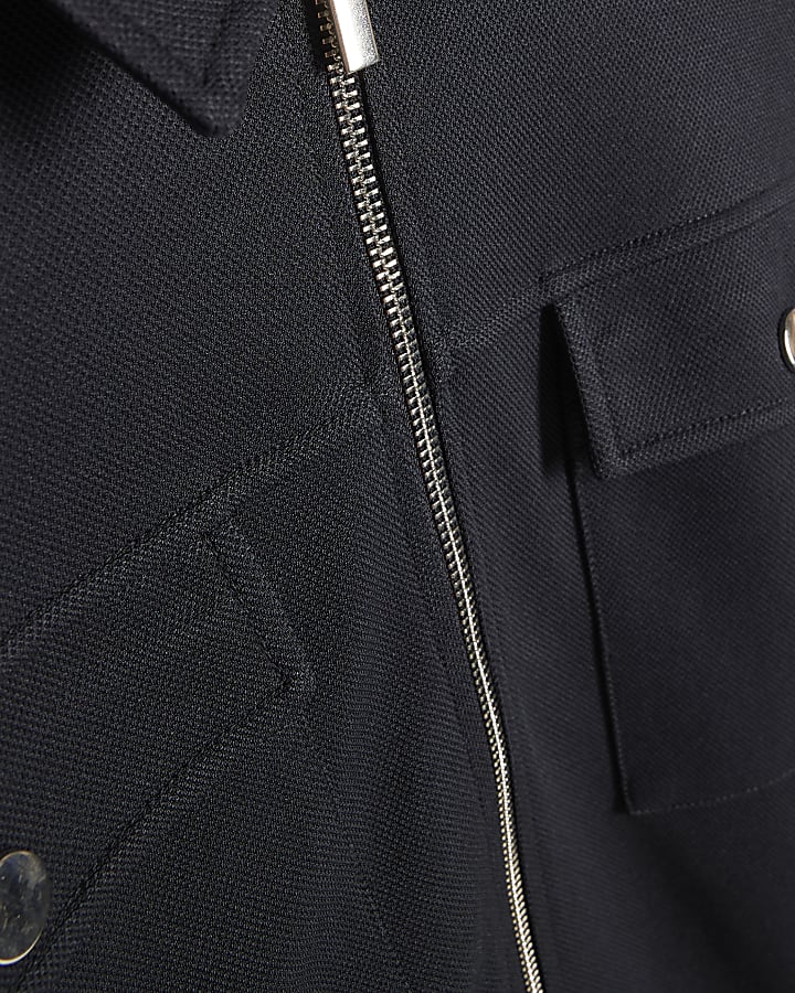 Navy Slim Fit Pique Overshirt And Joggers Set