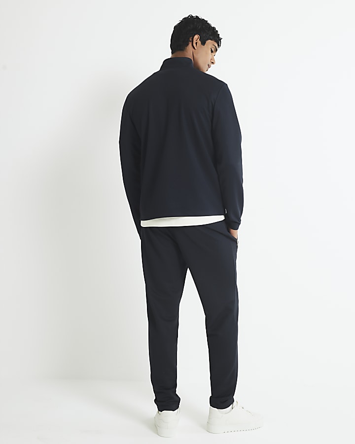 Navy Slim Fit Pique Overshirt And Joggers Set