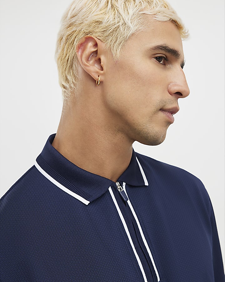 Navy Slim Fit Polo Shirt And Shorts Set