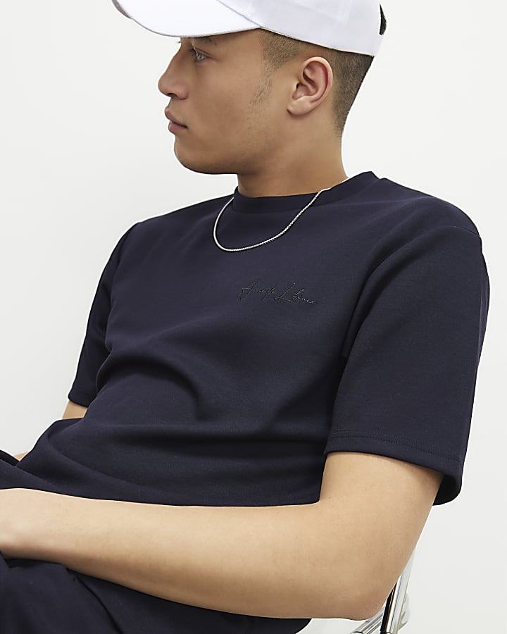 Navy Slim Fit Bond Interlock Shorts Set