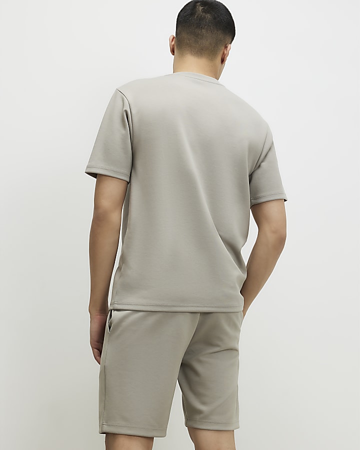 Beige Slim Fit Bond Interlock Shorts Set