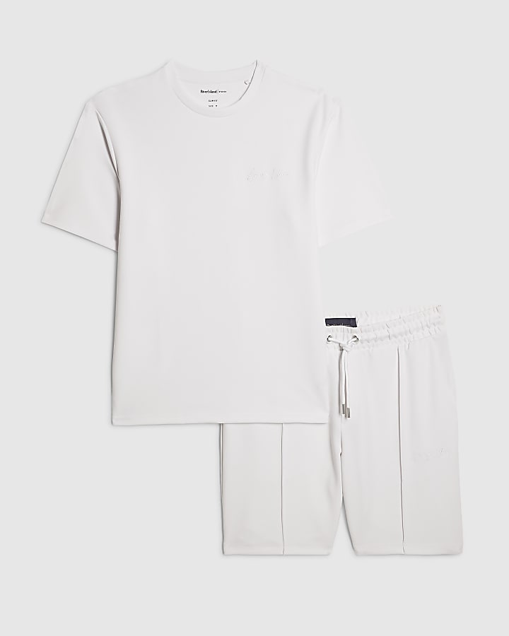 White Slim Fit Bond Interlock Shorts Set