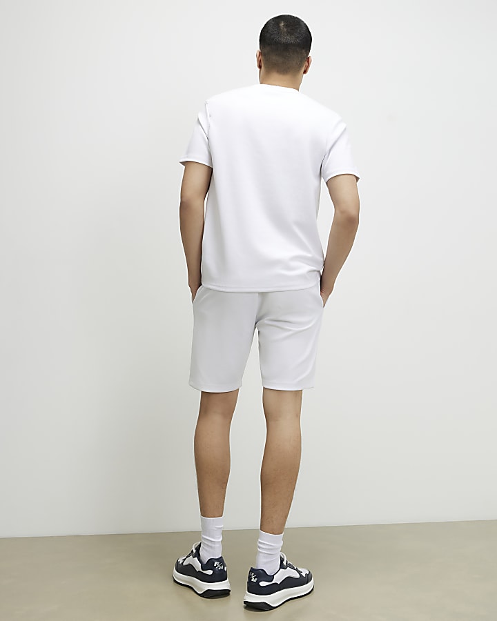 White Slim Fit Bond Interlock Shorts Set