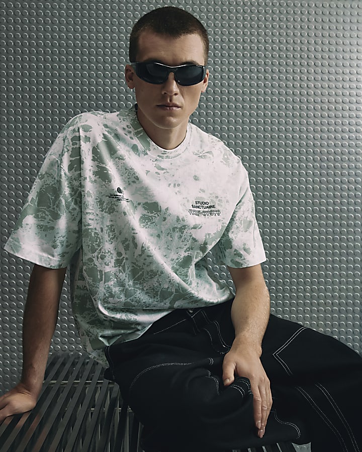 Green Oversized Sanctuaire Camo Print T-Shirt