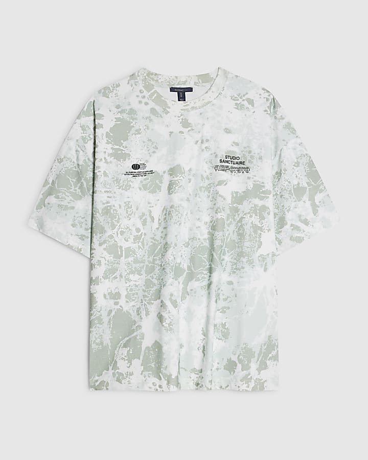 Green Oversized Sanctuaire Camo Print T-Shirt