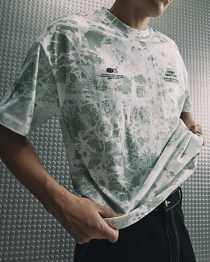 Green Oversized Sanctuaire Camo Print T-Shirt