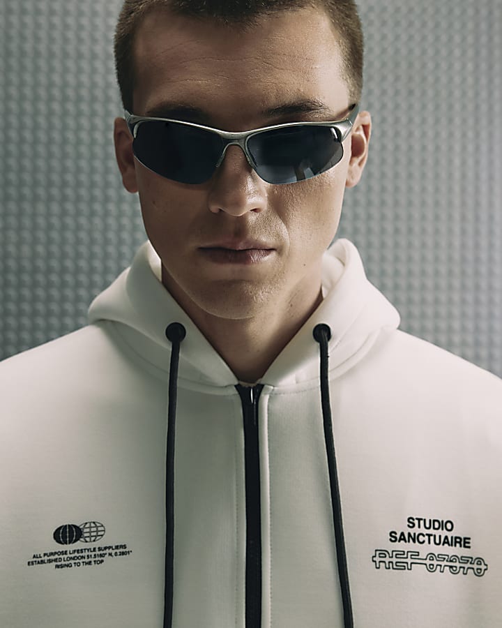 White Oversized Sanctuaire Zip Hoodie