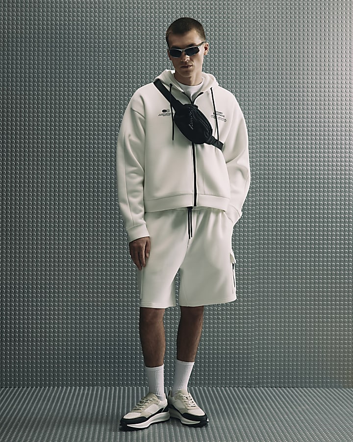 White Oversized Sanctuaire Zip Hoodie