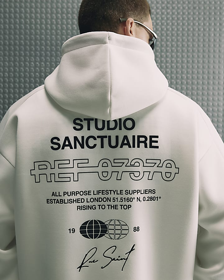 White Oversized Sanctuaire Zip Hoodie