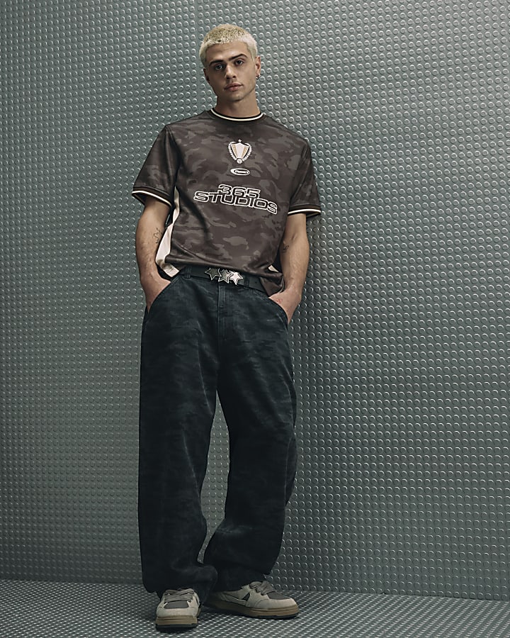 Grey Camo Baggy Fit Jeans