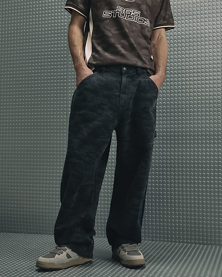 Grey Camo Baggy Fit Jeans