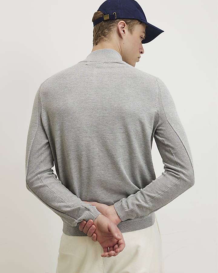 Grey Regular Fit Half Zip Jumper