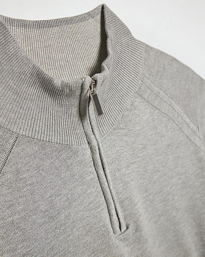 Grey Regular Fit Half Zip Jumper