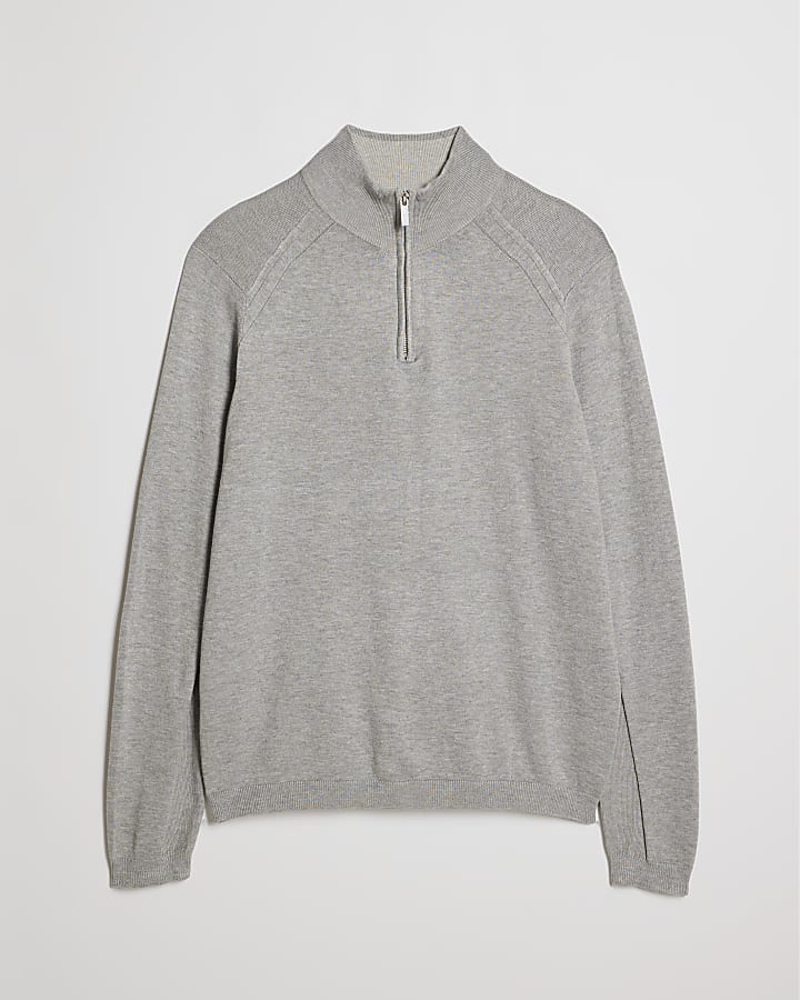 Grey Regular Fit Half Zip Jumper