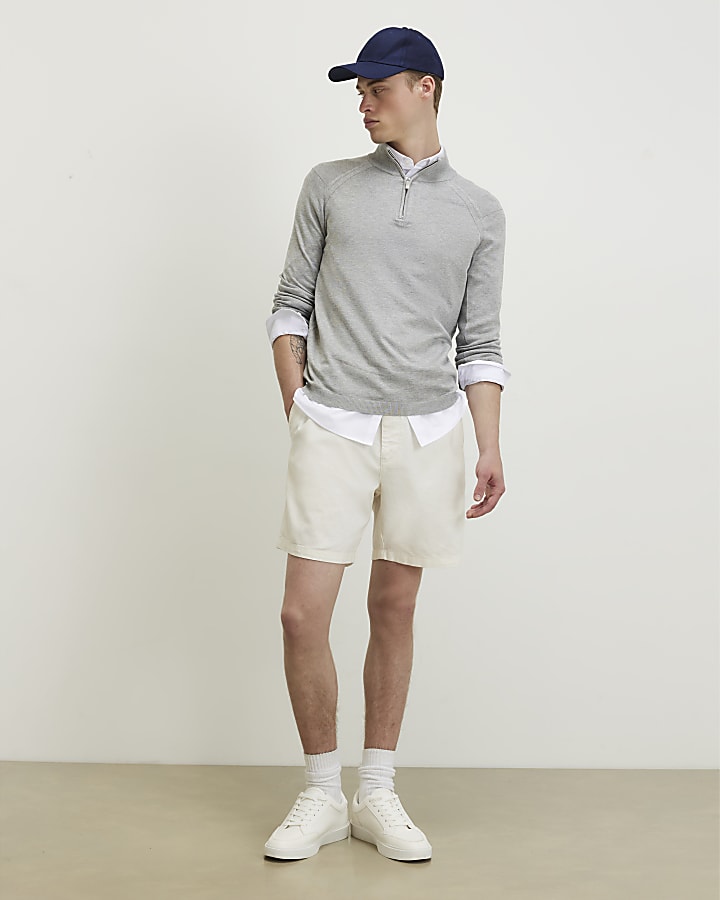 Grey Regular Fit Half Zip Jumper