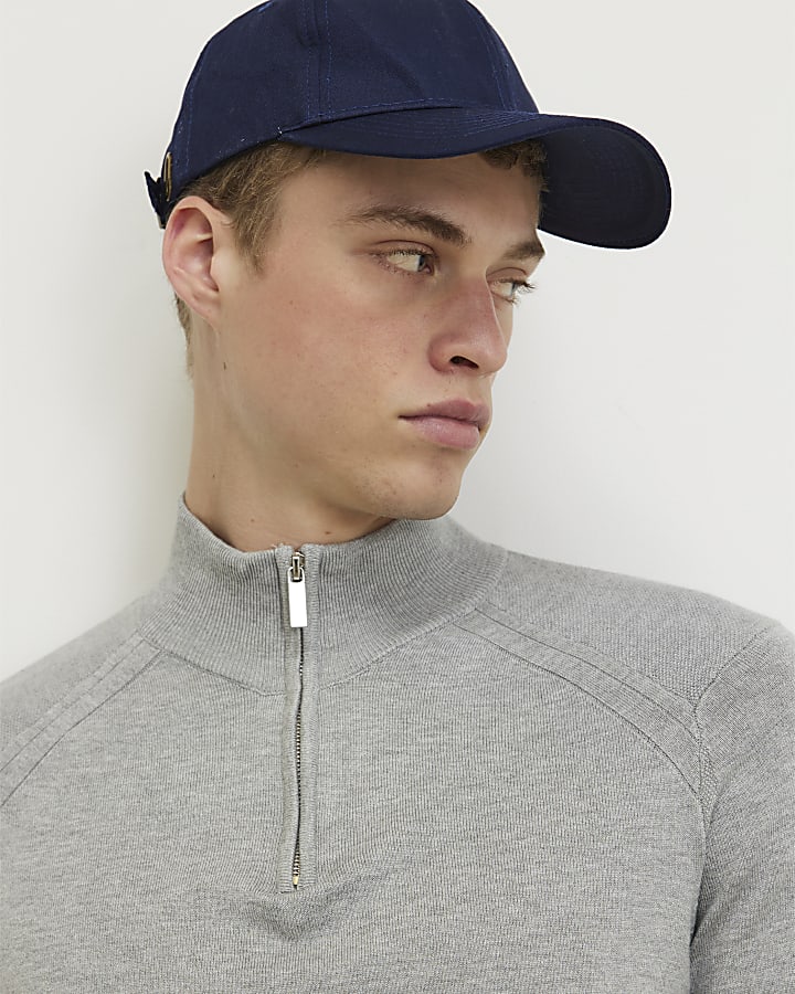Grey Regular Fit Half Zip Jumper