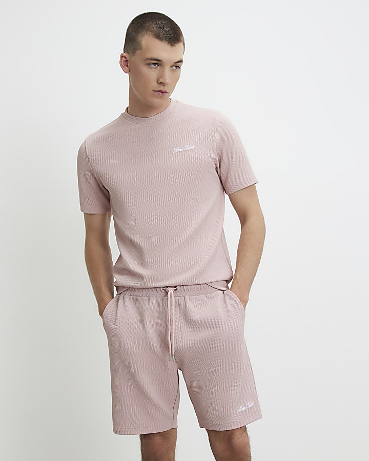 Pink Slim Fit Ame Saint Textured Shorts