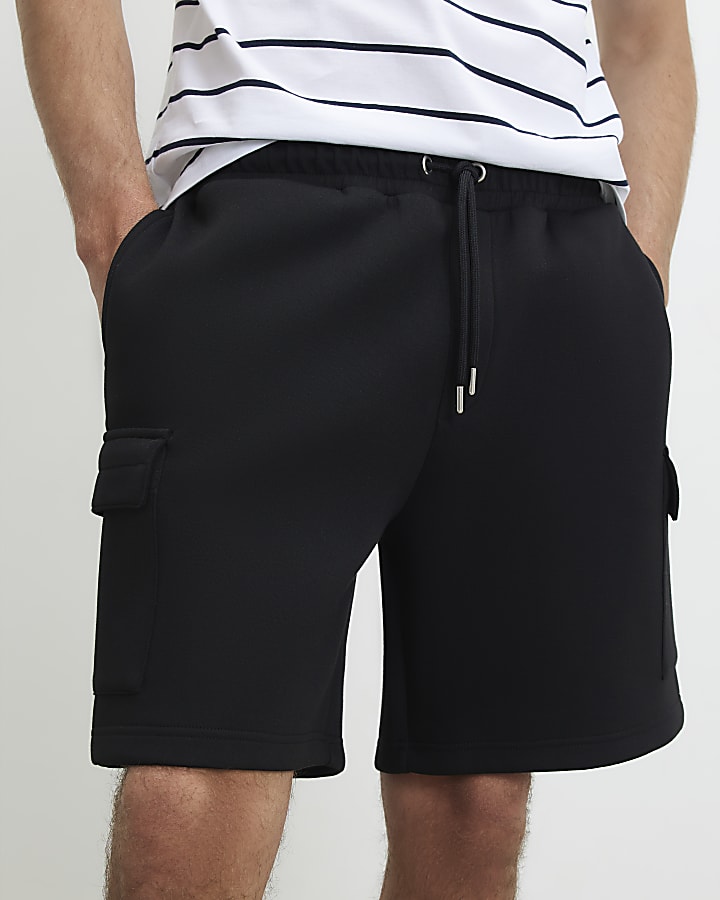 Black Premium Regular Fit Cargo Shorts