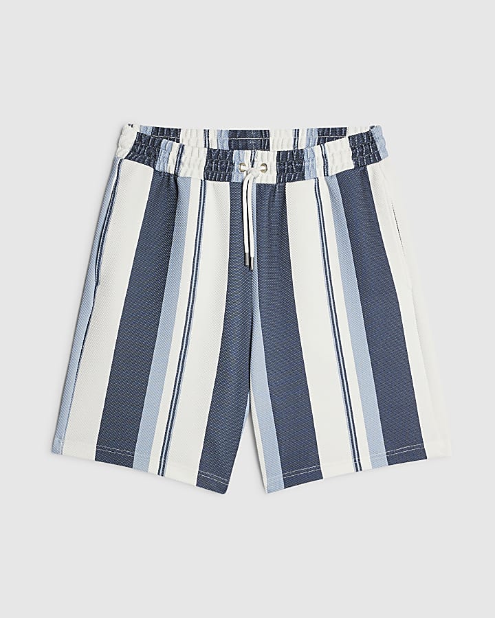 Blue Regular Fit Textured Stripe Shorts