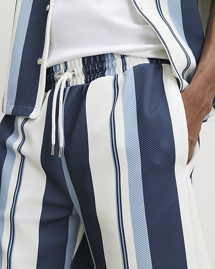 Blue Regular Fit Textured Stripe Shorts
