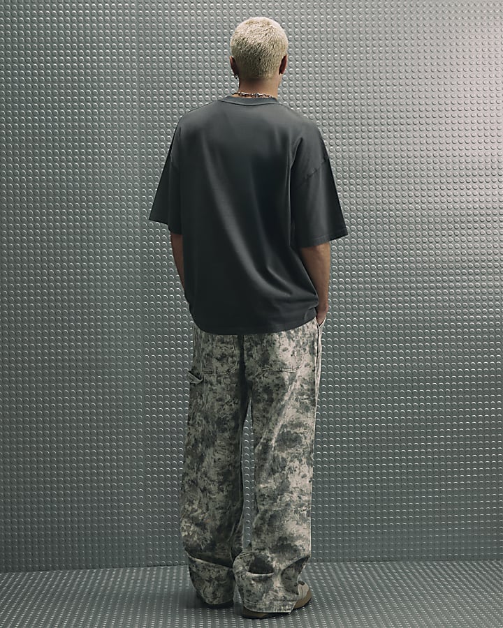 Cream Camo Baggy Fit Jeans