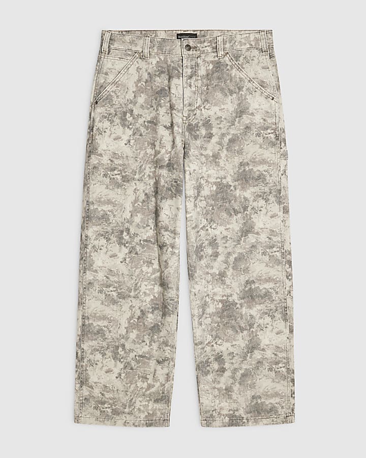 Cream Camo Baggy Fit Jeans