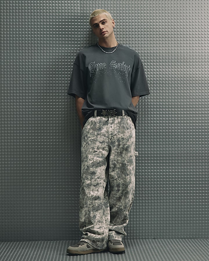 Cream Camo Baggy Fit Jeans