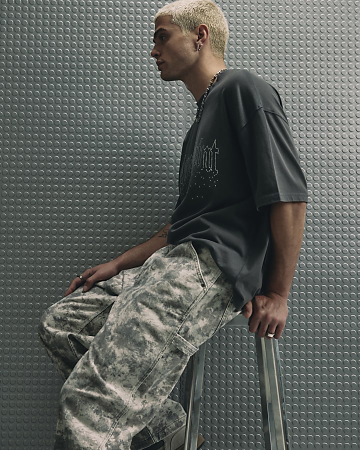 Cream Camo Baggy Fit Jeans