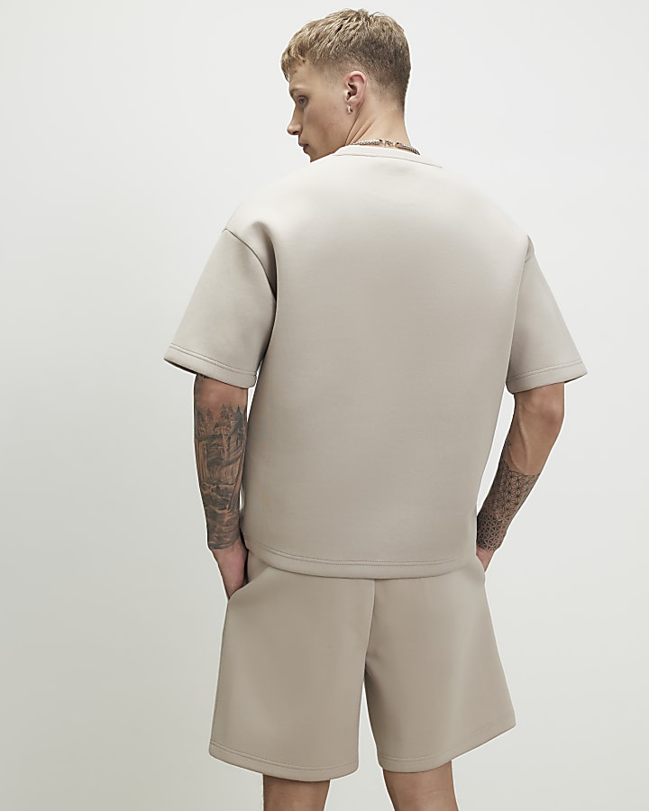 Beige Oversized Fit Crew Neck T-Shirt