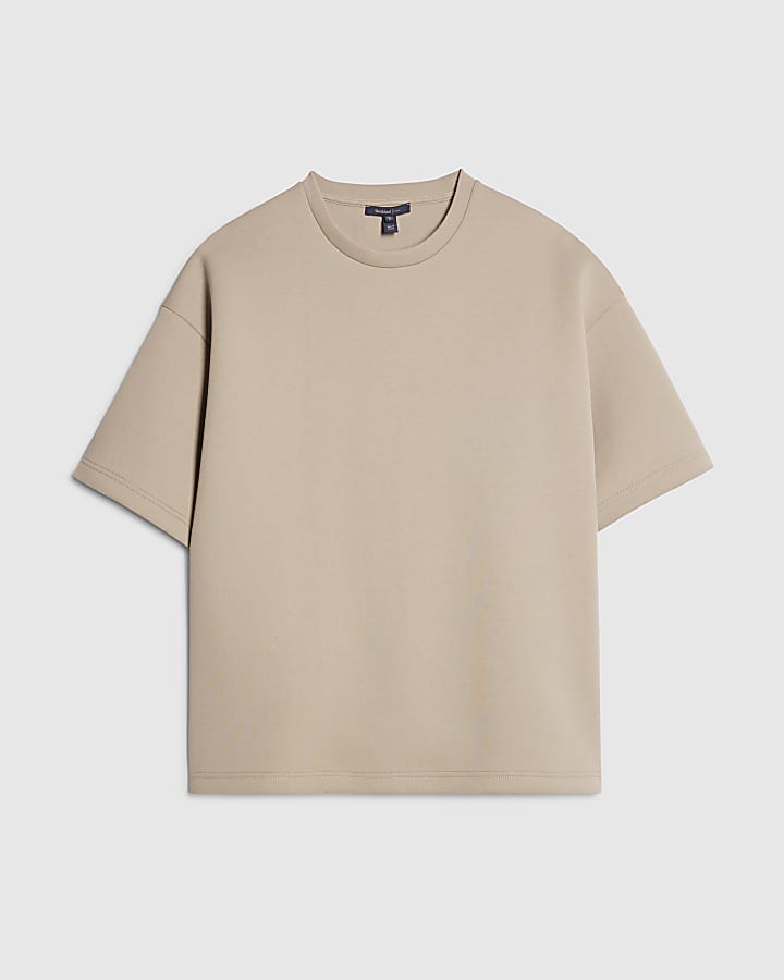 Beige Oversized Fit Crew Neck T-Shirt