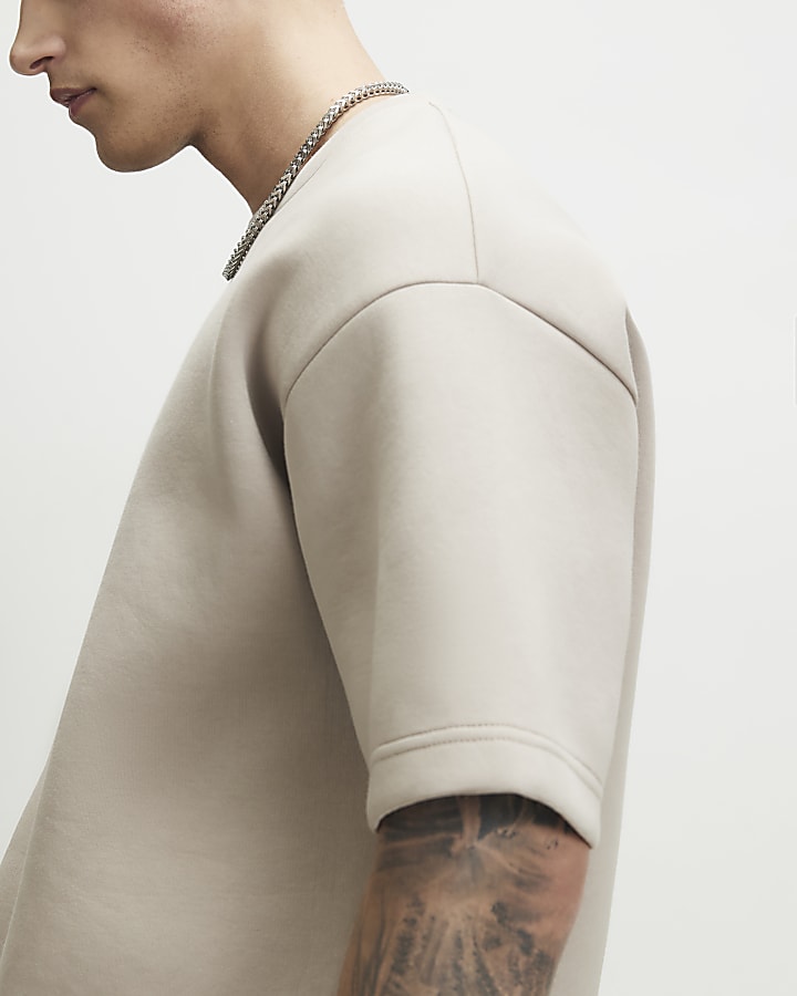 Beige Oversized Fit Crew Neck T-Shirt