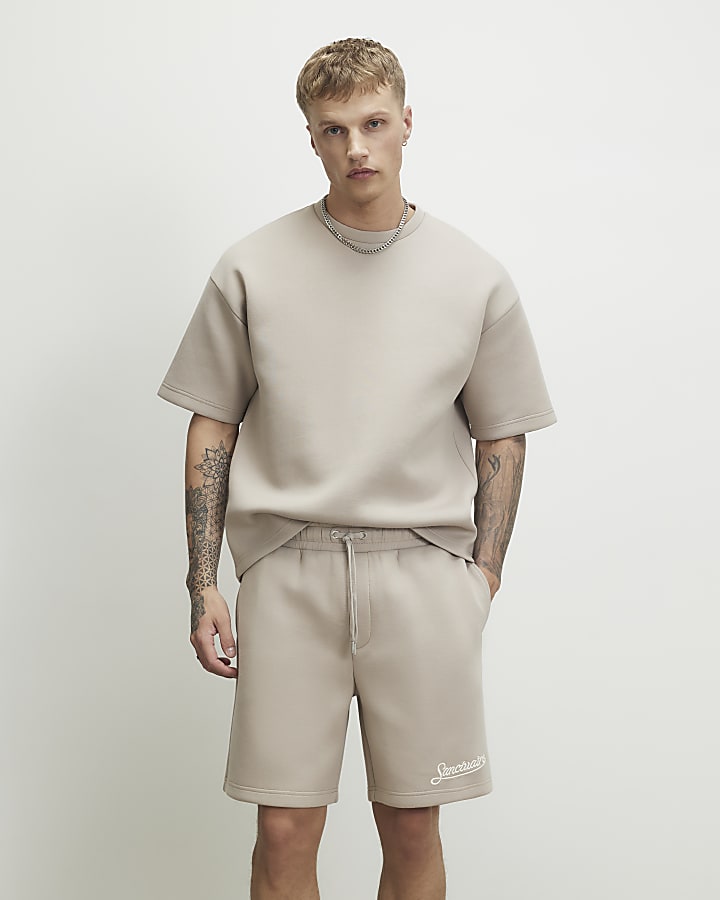 Beige Oversized Fit Crew Neck T-Shirt