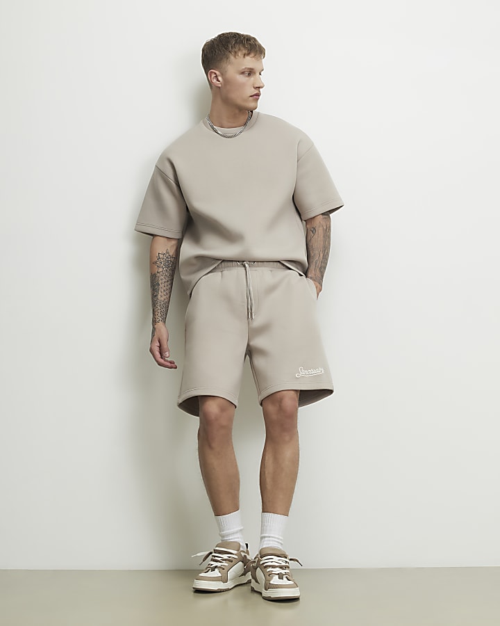Beige Oversized Fit Crew Neck T-Shirt