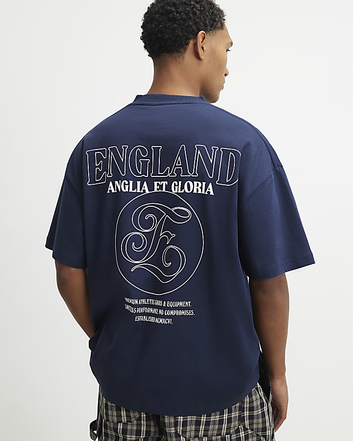 Navy Oversized Fit England Scripty T-Shirt