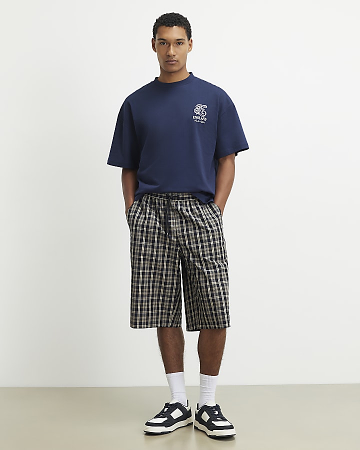 Navy Oversized Fit England Scripty T-Shirt