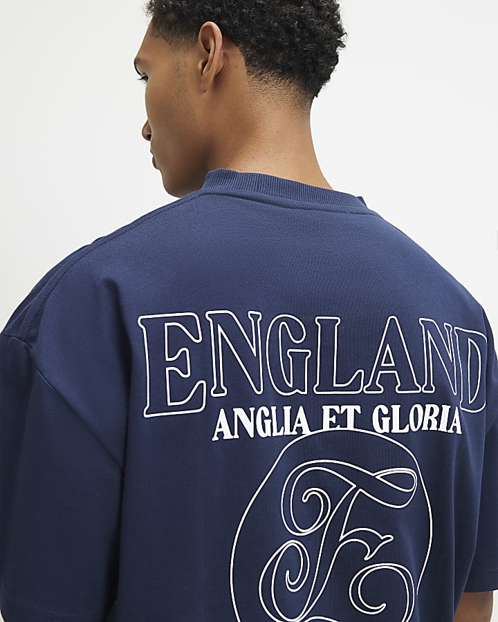 Navy Oversized Fit England Scripty T-Shirt